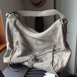 Botkier Trigger Gray Pebbled Leather Hobo Bag with Gold Hardware